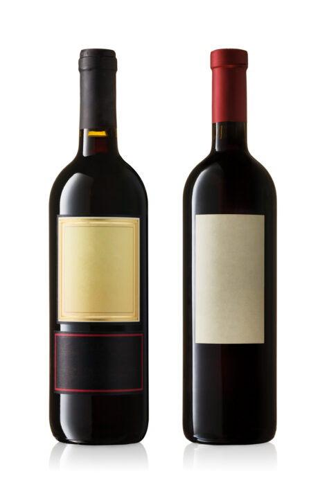 Bottles of red wine. Collection of bottles of red wine on white background. Classic look.