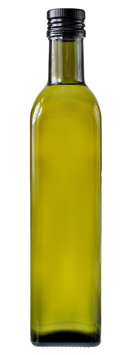 Glass bottle of vegetable olive oil isolated Glass bottle of vegetable olive oil isolated on a white background.